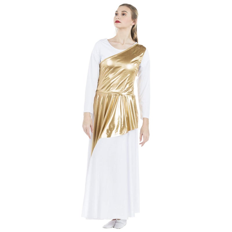 Danzcue Womenâ€™s Asymmetrical Dance Tunic Praise Dance Tunic for Women (White Dress Not Included), Gold, Large-X-Large - Image 4